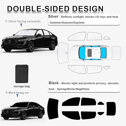 Image of KMF Thicken Sun Shades for Honda Accord 2023-2025 2026 Accessories Full Car Window Covers Sunshade for Windshield Side Rear UV Block and Protect Privacy Blackout for Car Camping Outdoor 8pcs