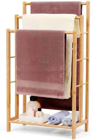 Porte-serviettes en bambou avec étagère, porte-serviettes autopor...