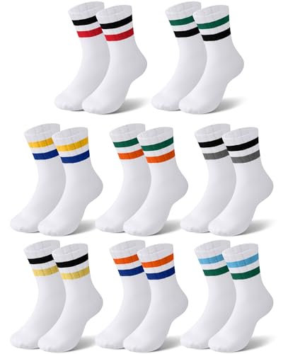 8 Pairs Striped Athletic Socks for Women Back to School Retro Cotton Athletic Socks with Stripes for Adults