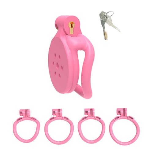 Crysore Flat Chastity Cage Male avec 4 anneaux péniens Cage de chasteté légère pour hommes en Invisible Lock Design Petit Cock Cage SM Jouet sexuel pour hommes, couples (II Generation,Pink)