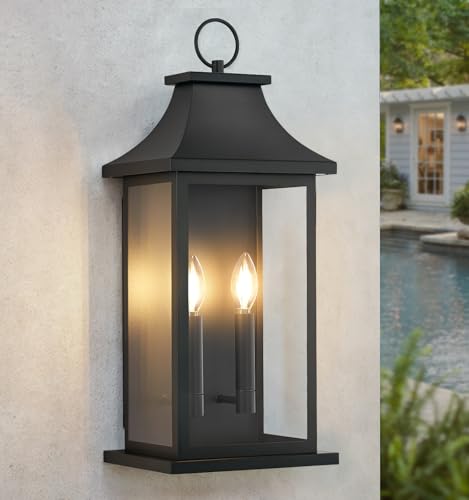 Image of Large Outdoor Wall Lights 22'' Modern Black Exterior Wall Lanterns, 1 Pack