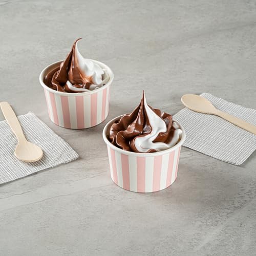 Image of Restaurantware Coppetta 3-Ounce Dessert Cups, 50 Disposable Ice Cream Cups - Lids Sold Separately, Sturdy, Pink And White Paper FroYo Bowls, For Hot And Cold Foods, Perfect For Gelato Or Mousse