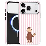 Gcxvaoi Cover Magnetica per iPhone 17 Pro, Estivi Custodia Righe Striped Motivo Rosa Aesthetic Ragazza Disegno Case Compatibile con MagSafe, Silicone Sottile TPU Antiurto Protezione Cover, Scimmia