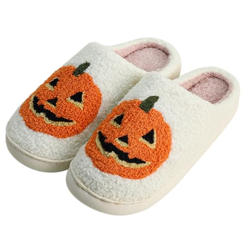 Gaolinci Pumpkin Lantern Cotton Slippers, Halloween Ghost Lantern Slippers