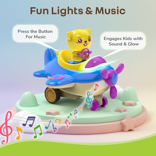 Image of R for Rabbit Orapple Aero Rider Push and Play Mini Toy Airplane Set for Kids with Lights and Music | BPA Free Baby-Safe Rounded Edge Design 2 Pcs Combo of Press & Go Aircraft for 12 Months+ (Multi 1)