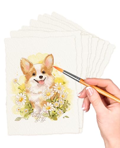 ALONK 50 Blätter Aquarellpapier A6,büttenpapier Dickes 300 Gsm,watercolor Paper Grob Strukturiertes Handgeschöpftes Papier 10,2 X 15,2cm für Aquarellfarben, Grußkarten Diy, Schreiben, Malen