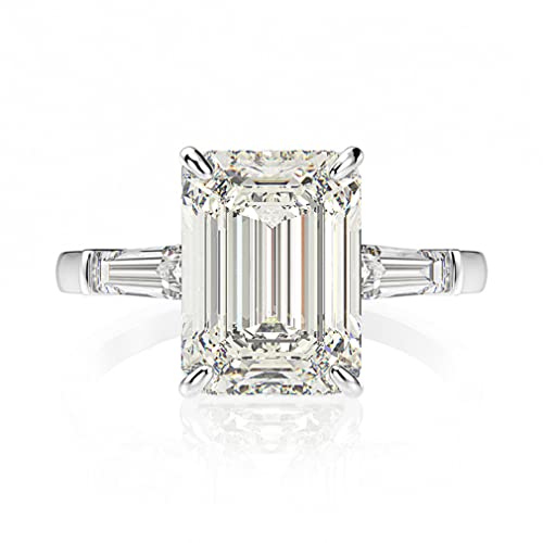 Bague moissanite coupe émeraude argent 925 diamants mariage bijoux