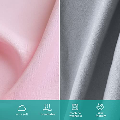 Biloban Crib Sheets Girl Fitted, 2 Pack Crib Sheet Fits for Standard Crib Mattress, Neutral Toddler Bed Sheets for Baby Boys, Grey & Pink, 52”X 28”