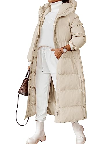 Grlasen Women Long Quilted Coat Winter Hooded Long Sleeve Button Down Puffer Padded Jacket2