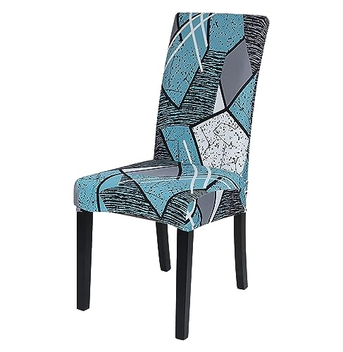 Image of House of Quirk Elastic Chair Cover Stretch Removable Washable Short Dining Chair Cover Protector Seat Slipcover (Pack of 1, Grey /Blue Prism)