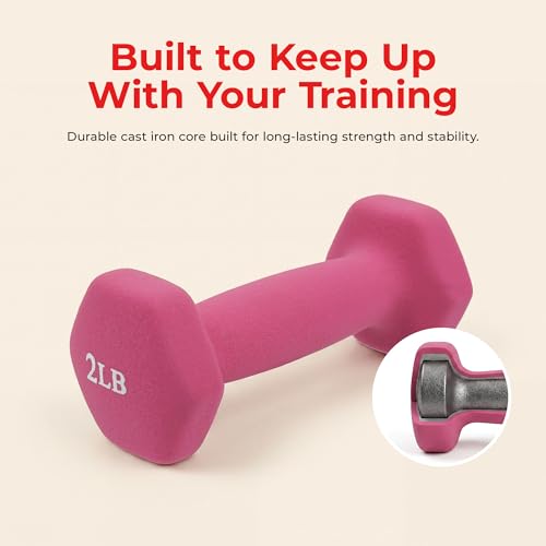 Image of Sunny Health & Fitness Neoprene Coated Hex Shaped Dumbbell Non-Slip Fitness Weights for Home Gym Exercise, Full Body Workout Strength Building, Weight Loss, Sold in Pairs - Sizes - 2LB, 5LB, 8LB, 10LB