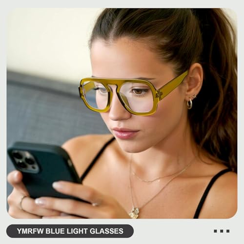 Image of Aviator Blue Light Blocking Glasses for Women Men Square Flat Top Computer TV Eyeglasses Anti Eyestrain