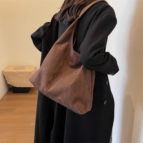 Jkahh 468461540546 Slouchy Suede Bags For Women Retro Tote Bag Suede Slouchy Bag Hobo Handbag Office Daily Casual Bags Tote Handbag-With Pu Leather Clutch Purse-Dark Brown thumb #5