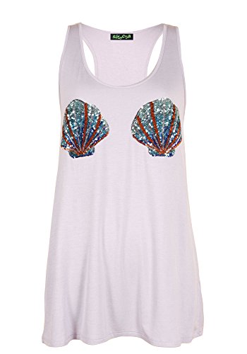Sidecca Women's Knit Sequins Seashell Bra Mermaid Racerback Tank (Large, Lavender)