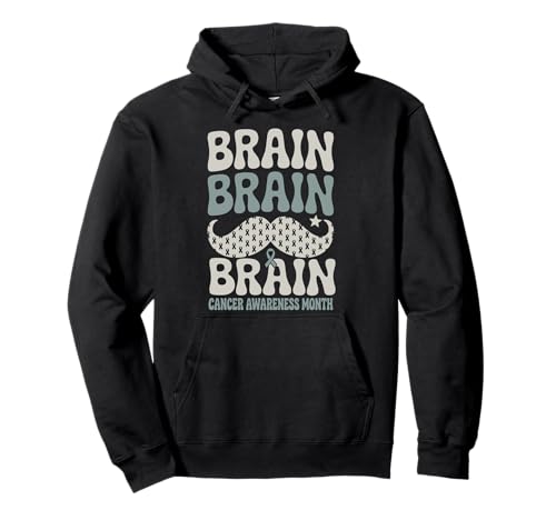 Mustache Groovy Brain Cancer Awareness Month Pullover Hoodie