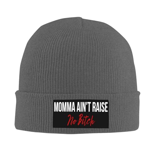 Momma Ain't Raise No Bitch Knit Hats Beanie Hat for Men Women Fashion Warm Winter Ski Cap Deep Heather