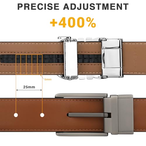 Image of ITIEZY Ratchet Belts for Men - Leather Click Belt for Casual Dress 1 3 /8 inch, Mens Adjustable Belt Trim to Fit