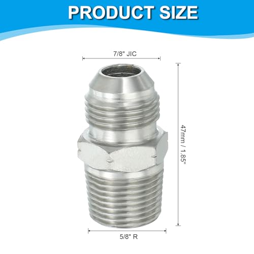 Image of PATIKIL Pipe Adapter Connector 7 /8 inch Male 74 Flare JIC x 5 /8 inch Male R Pipe Fitting Oil Feed Restrictor Fitting Hydraulic Connector for Oil Steam Water Pipelines System