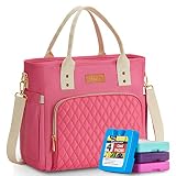 Yitote Cute Lunch Box for Women with 4 Icepacks & Adjustable Strap, 18L Capacity, Bottle Holder - Pink