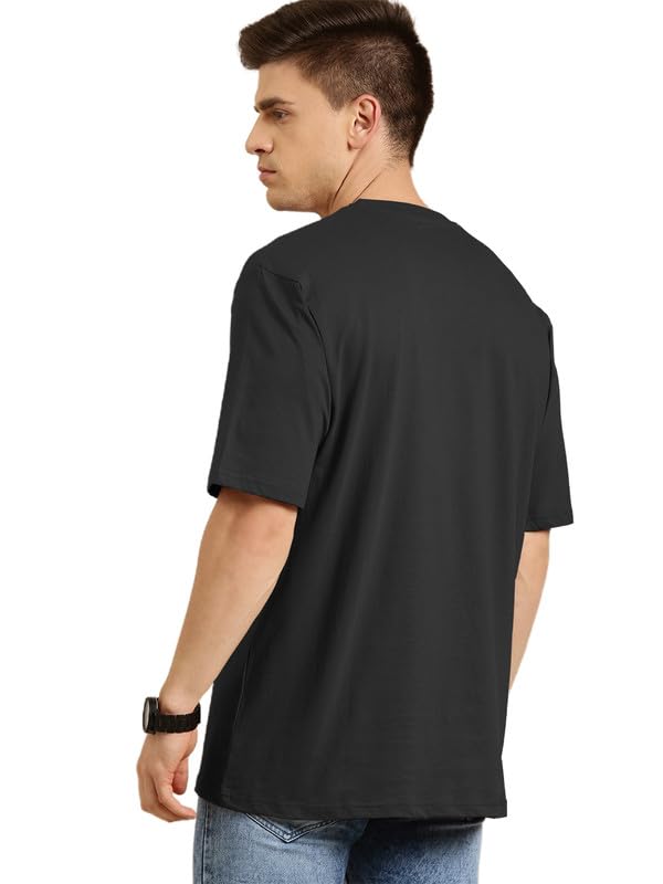 Image of LAZYCHUNKS Men's Casual Solid Round Neck,Oversized Longline Drop Shoulder Style T-Shirt