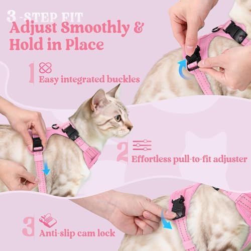 rabbitgoo Cat Harness and Leash, Easy-on with Neck Buckle, Pink - 4