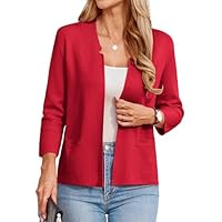 GRACE KARIN Blazer Femme Elégant Tenue d'affaires Cardigan Open Front avec Poches Cardigan d'été S Rouge