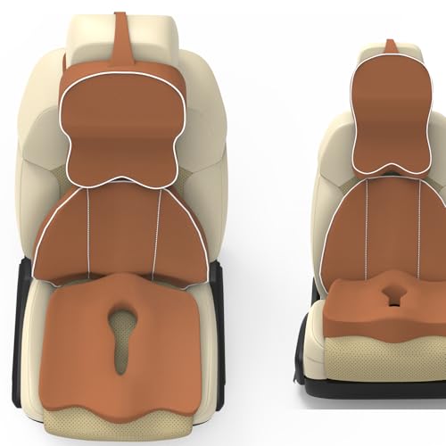 Image of Neckrest Back Support or Orthopaedic Cushion for Long Sitting with Ergonomic Design Made by High Density Memory Foam Used for Car or Office Chairs. (Majestic tan, Spine Support)