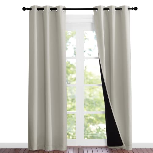 Image of NICETOWN Natural Blackout Curtains 80 inches Long, 2 Pieces, 37 inch Wide Each Panel, Full Light Blocking Drapes with Black Liner for Nursery, Noise Reducing Thermal Insulated Draperies for Doorway
