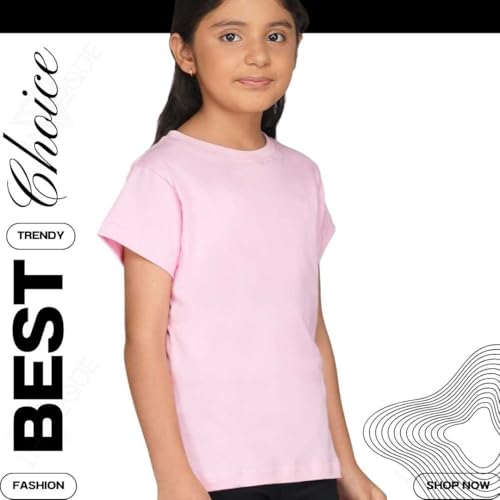 Image of Kids Round Neck Girls Tshirt | Short Sleeves | Natural Organic 100% Cotton Soft Comfortable Fabric | Plain Color Original Branded Half Sleeve | School t-Shirt for Girl Kid | Sleepwear Everyday Casual