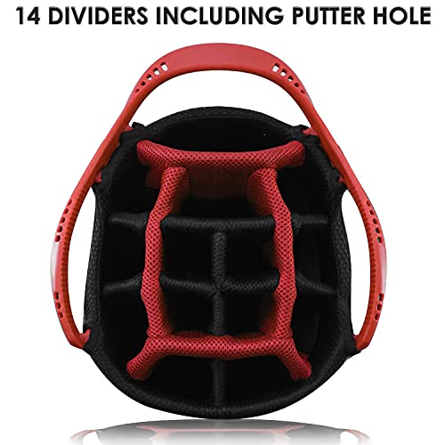 LIVSINGOLF Golf Stand Bag 14 Way Top Dividers Ergonomic with Stand 8 Pockets, Dual Strap, Rain Hood (Red) - Thumbnail 5