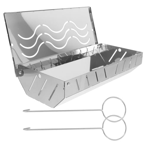 Sosoport Scatola Per Affumicatura Barbecue in Inossidabile Con Vassoio Per Affumicatura Con Legno Supporto Per Scatola Per Contenitore Accessori Per Barbecue