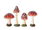BigDean 4er Set Fliegenpilze Gartendeko aus Kunstharz - 12 & 8 cm hoch - Deko Pilze für Innen & Außen - Dekoration für Garten, Terrasse & Balkon - Herbstdeko Steckpilze