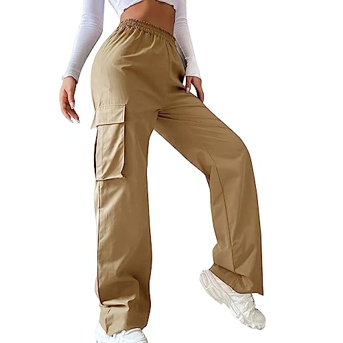 Cargo Pants for Women High Waist Vintage Pants Stretchy Wide Leg Baggy Jeans with Pockets