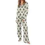 Pijama genérico para mujer cuello redondo alto y pantalones 2 piezas impreso interior pijama conjunto cálido suave y ligero ropa de dormir manga larga otoño invierno ropa de dormir casual loungewear