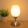 Small Touch Lamp for Bedroom Nightstand, 3-Way Dimmable Bedside Lamps Opal Glass Desk Lamp Silver Base, Tiny Table Lamp for Small Spaces Ambient Lighting for Living Room, E12 Bulb Included