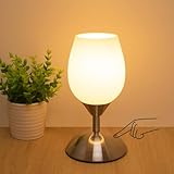 Boncoo Dimmable Touch Control Table Lamp, Small Touch Lamp with Opal Glass Lampshade Ambient Light Bedside Little Lamp Silver Base Modern Accent Lamp for Bedroom, Living Room, E12 Bulb Included