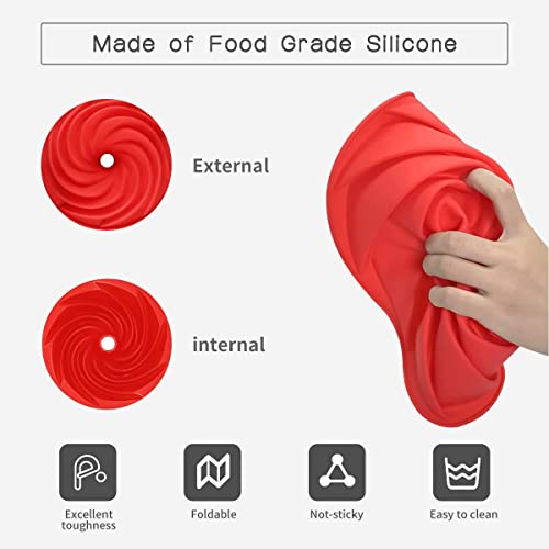 Yixivalley 2Pcs Set 9.5 Inch Bunte Cake Pan, Red Silicone Fluted Para Gelatinas Cake Mold, Nonstick Cake Pan With Spiral Design For Cake Jello Bread Birthday Party #TOP2
