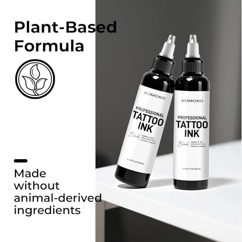 Komoko Tattoo Ink (4.06 Fl Oz), Professional Black Ink with Smooth Flowing Consistency, Plant-Derived Pigments for Crisp Lines and Soft Shading, Gentle Formula for Artistic Application