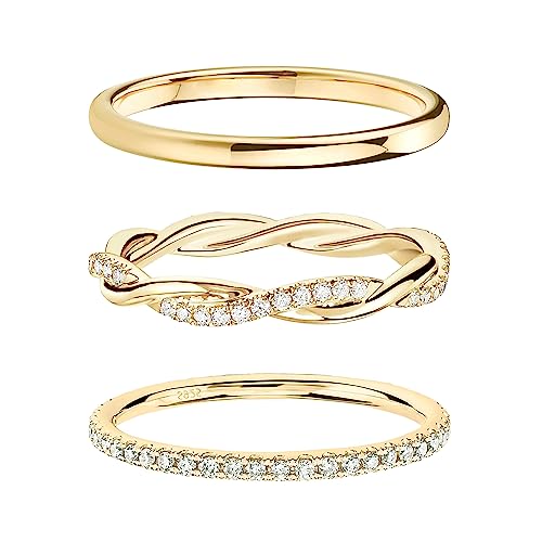 DEARMAY Stackable Gold Rings for Women Non Tarnish, Dainty 14K Real Gold Diamond Rings Set Thumb Fashion Thin Cubic Zirconia Ring Pack Simple Unique Statement Rings Gold Jewlery Women 5/6/7/8/9/10
