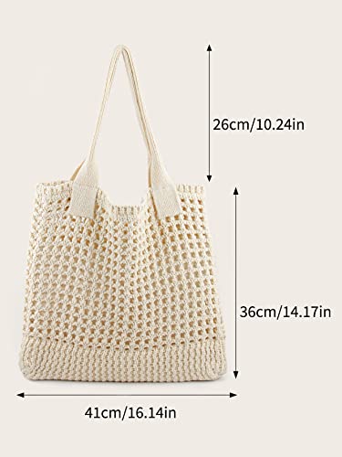 ENBEI Women's Beach Tote Bag, Crocheted Knit Hollow Design, Stylish & Spacious Tote for Beach,Travel,and Everyday Use,Cute Aesthetic Summer Handbag (white)