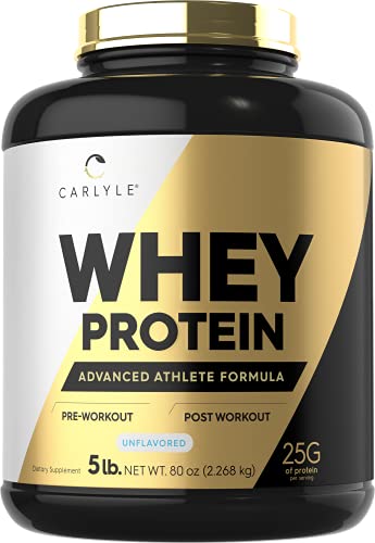 Whey Protein 5lbs | Unflavored | 25G Protein | Vegetarian, Non-GMO, Gluten Free | Whey Protein Powder | by Carlyle