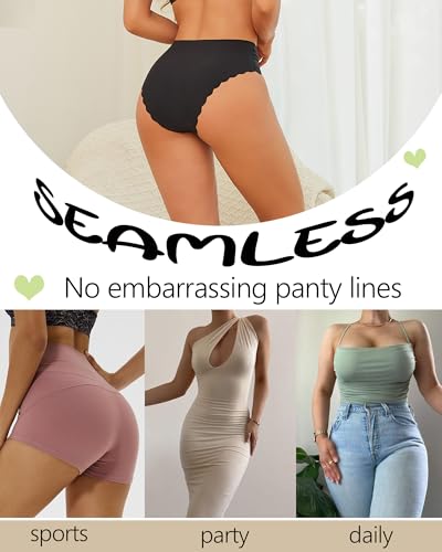 FINETOO Seamless Underwear for Women High Waisted Panties Scalloped Edge Sexy Cheeky Bikini No Show Briefs S-XXL 5 Pack4