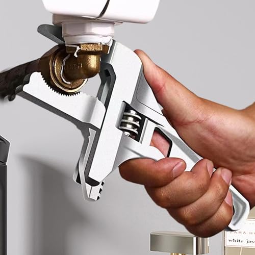 Adjustable Wide Jaw Plumbing Wrench - Multi-Purpose Tool for Bathroom Installation and Pipe Repairs, Short Handle Design(Silver)