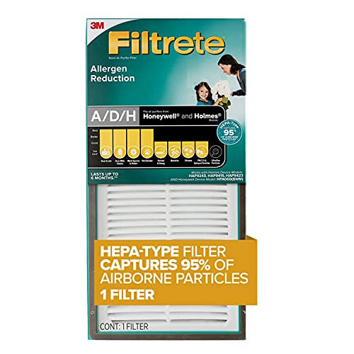 Filtrete Air Purifier Filter, Allergen Reduction HEPA-Type Air Filter, 4-Pack, Size 9.96 in. x 4.69 in., Works with Filtrete FAP-TT-ADH device by Filtrete - Used condition - US$36.83