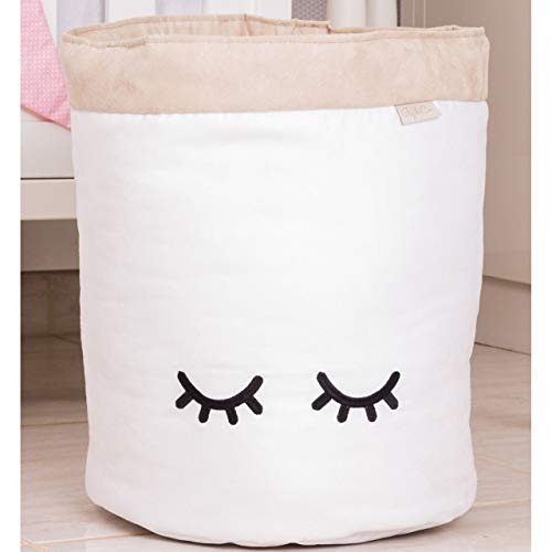 Giz de Cor Confecções, Cesto Organizador para Brinquedos Cílios, Branco e Caqui