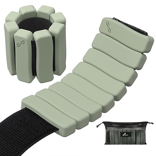 Sportneer Wrist & Ankle Weights for Women & Men Set of 2 (1LB/2LB Each) - Soft Silicone Arm & Leg Weights for Pilates Yoga Walking Barre Home Workout Water Aerobics(Dusty Matcha 2 LB x 2)