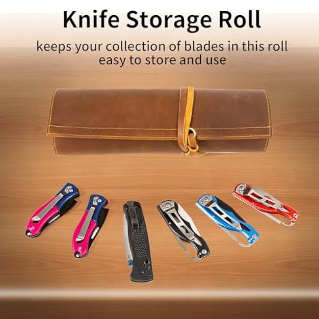 leather Knife Display Bag with 12 Slots Pocket Knives,Folding Knife Holder Organizer,Tactical Outdoor for EDC Mini Knife Bags, leather knife roll Collection Protector Bag