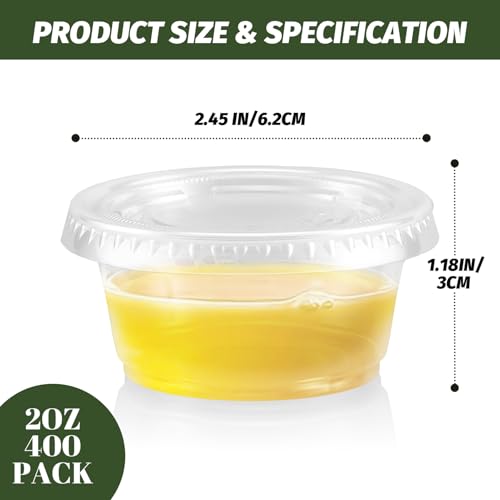 Huifany 400 Pack 2 oz Jello Shot Cups with Lids, Disposable Condiment Cups by Huifany - Image 2