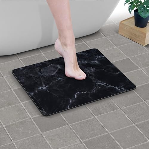 Creative Corner Alfombra de baño absorbente y antideslizante - 40 x 60 cm - Alfombrilla de ducha de secado rápido - Mármol negro alfombra ducha antideslizante