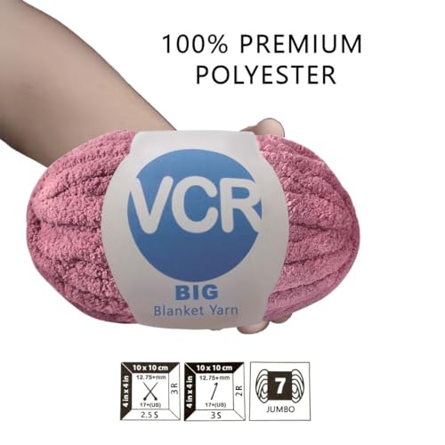 Image of VCR Dark Magenta Yarn, 200 Grams Big Chunky Hank, 22 Meters Length, Suitable for Knitting Blankets and Pillows, 100% Polyester Yarn Ball for Crochet DIY, Soft Threads, Pack of 1